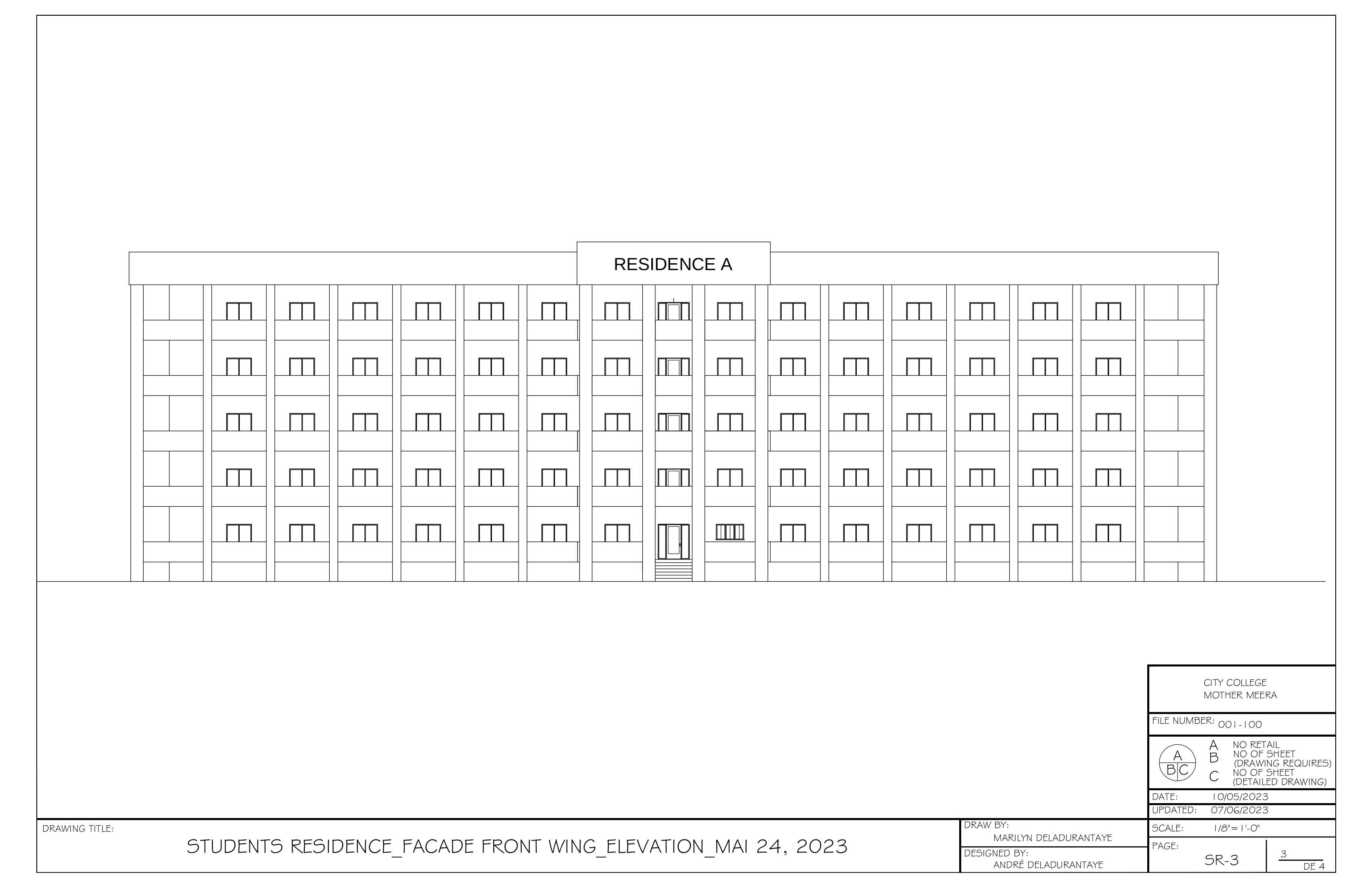 STUDENTS RESIDENCE FACADE FRONT WING ELEVATION MAY 24 2023